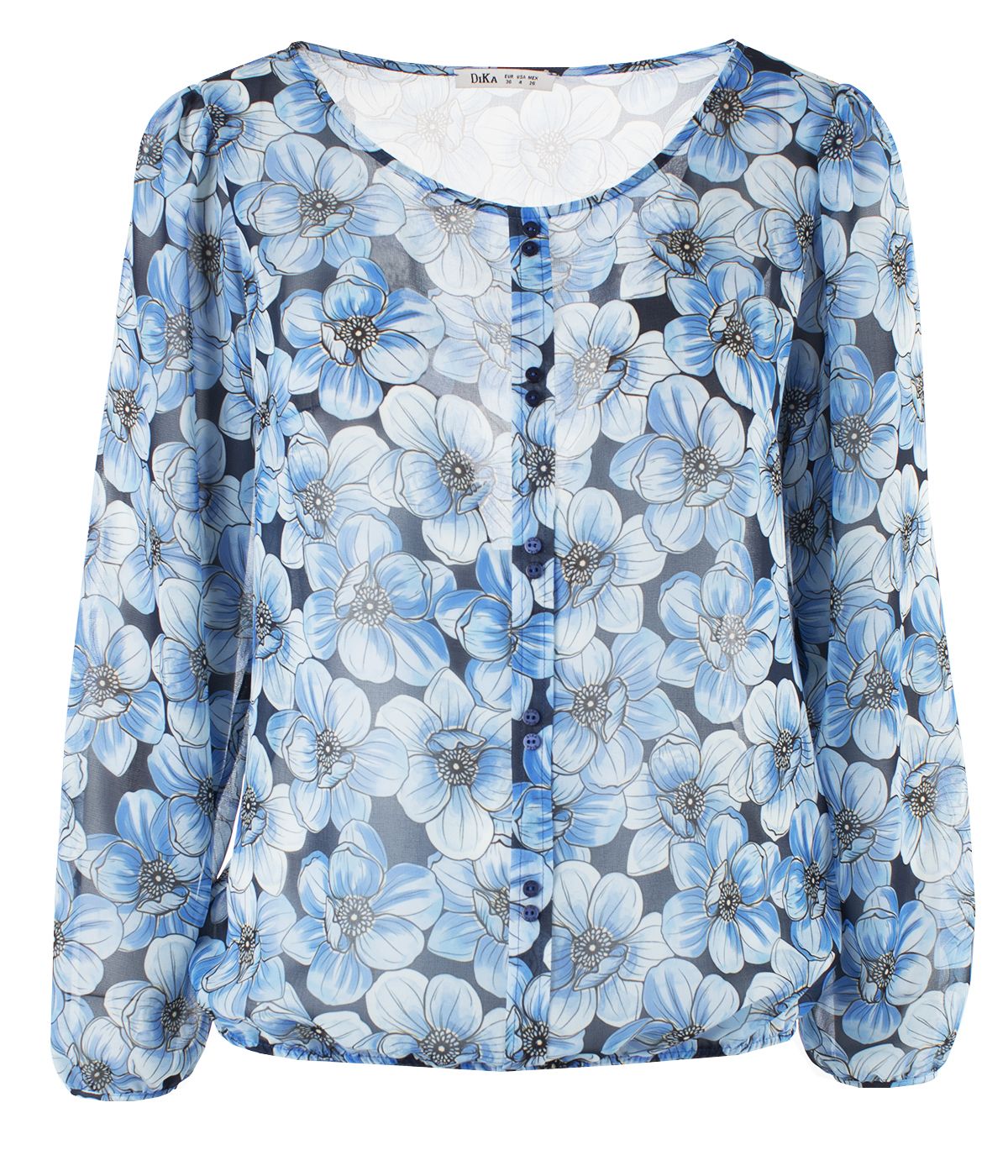 Box pleat blouse with buttons and large flowers print 0